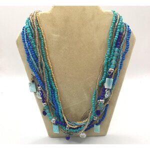 1990s Multi-Strand Semi-Precious Gemstone Mixed-Media Necklace